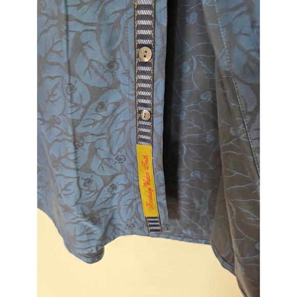 Robert Graham Blue Leaf Pattern Silk Flip Collar Buttondown Shirt, Men's Size XL - Picture 8 of 12